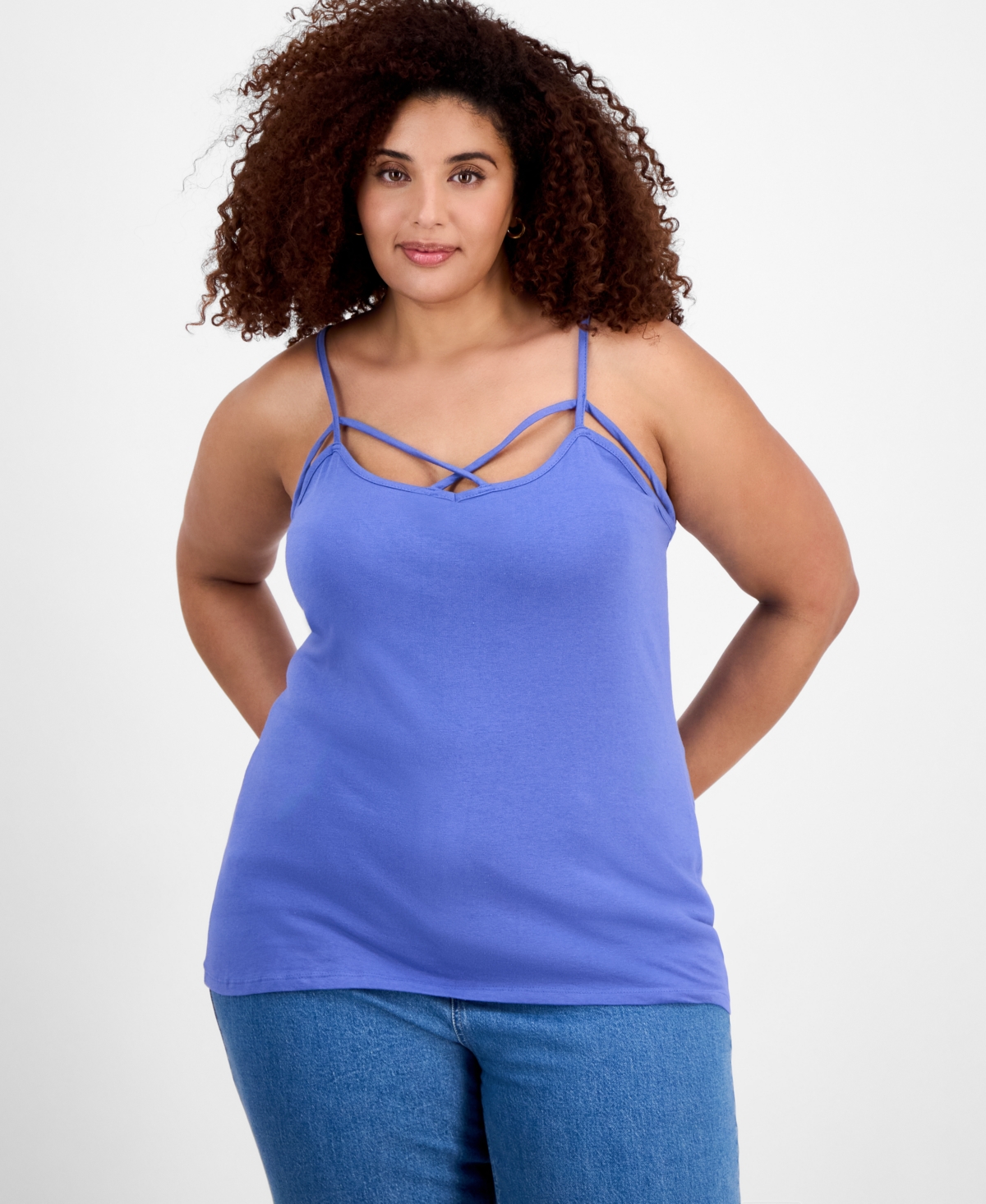 Trendy Plus Size Strappy Cross-Front Tank Top - Flame