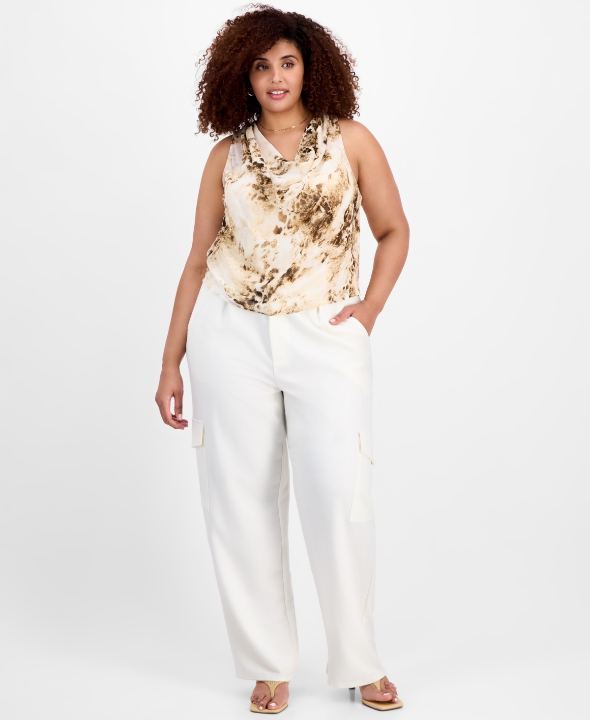Bar Iii Plus Size Printed Chiffon Cowlneck Sleeveless Top, Exclusively At Macy's In Aimee Animal