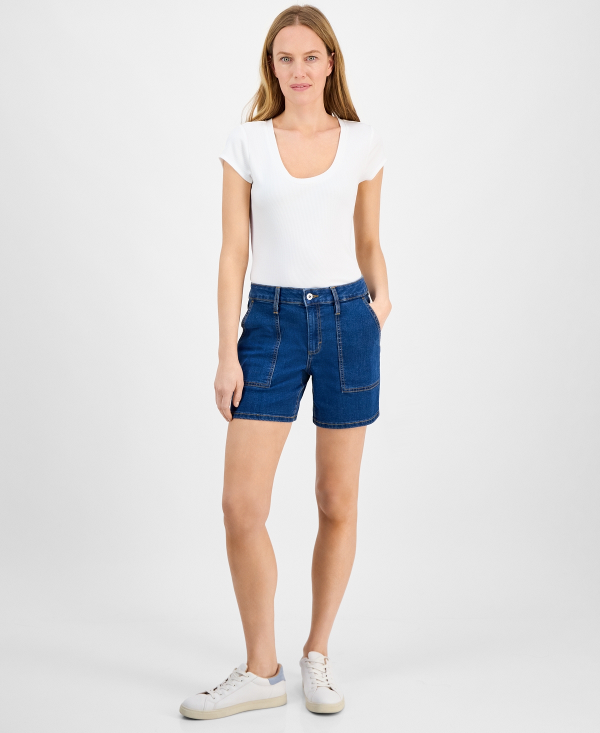 Style & Co Women's Mid-rise Denim Utility Shorts, Exclusively At Macy's