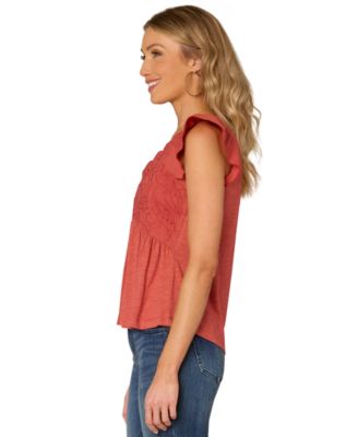 Демократичный миниатюрный вышитый хлопковый топ с развевающимися рукавами