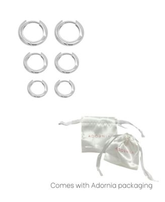 ADORNIA Silver 3-Huggie Hoop Earrings Set