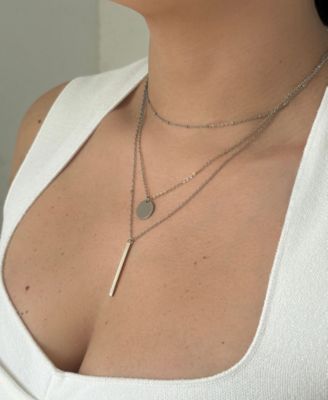 Tarnish Resistant Silver Layered Pendant Necklace Set