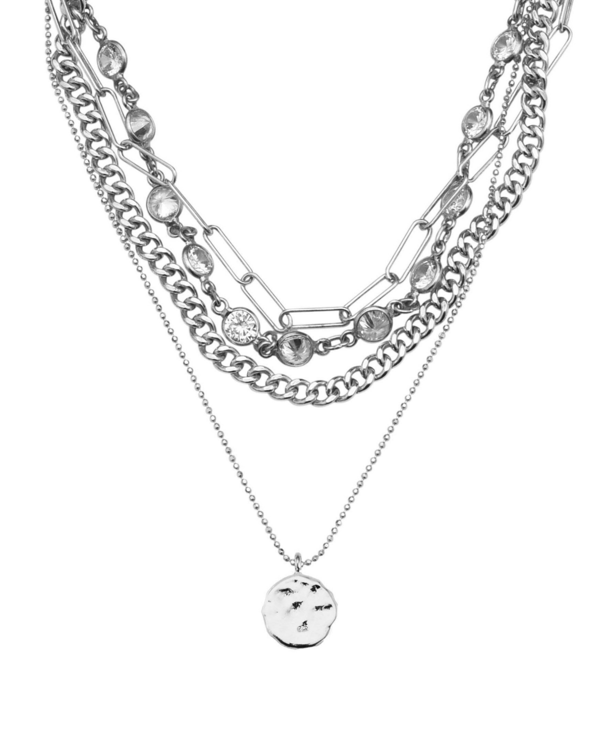 Adornia 14k Yellow Gold Plated Layered Pebbled Charm Necklace In Silver