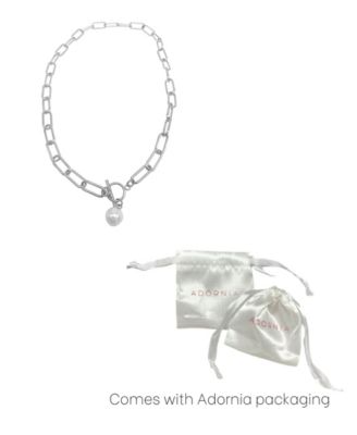 Tarnish Resistant Silver Pearl Paper Clip Toggle Necklace