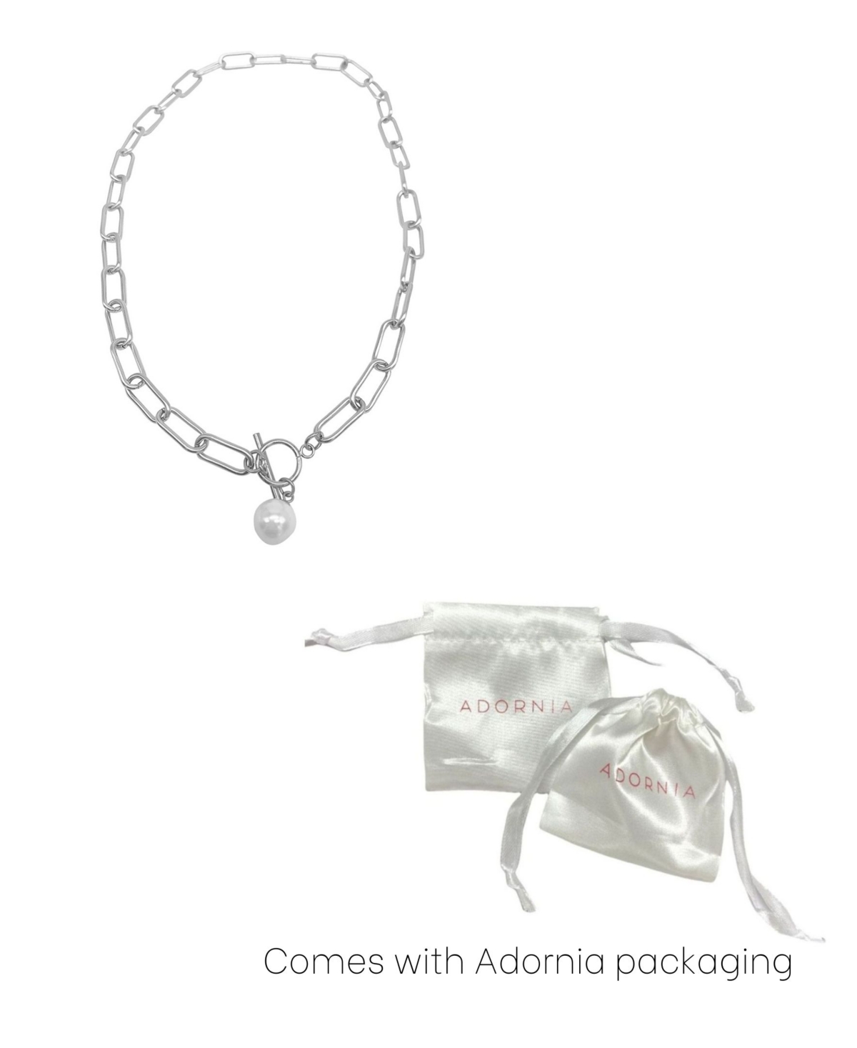 Adornia Tarnish Resistant Silver Plated Paper Clip Toggle Necklace With Pearl In White