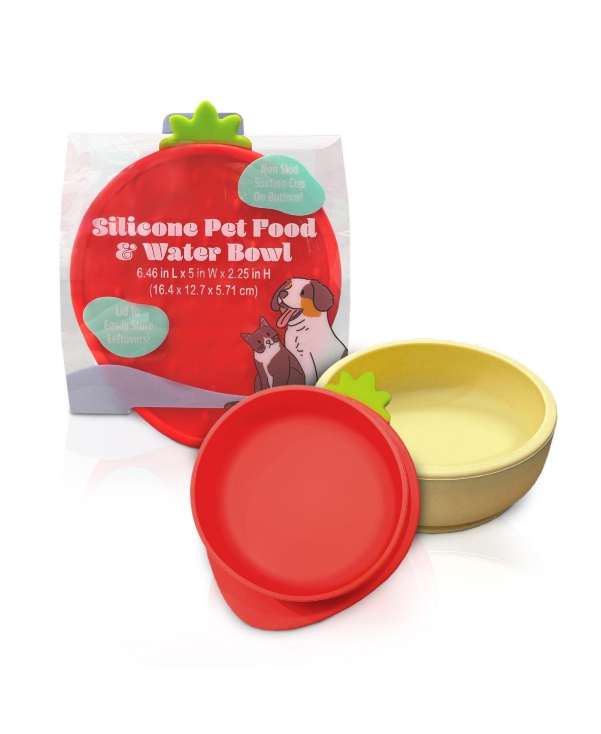 P.t. Supply Co. Red Small Strawberry Shaped Silicone Pet Bowl with Non-Slip Suction Base - Red
