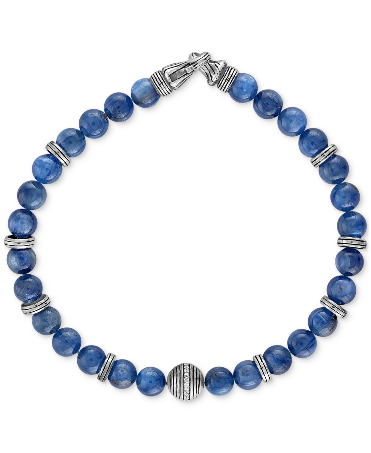 Kyanite & Diamond (1/10 ct. t.w.) Bead Bracelet in Sterling Silver