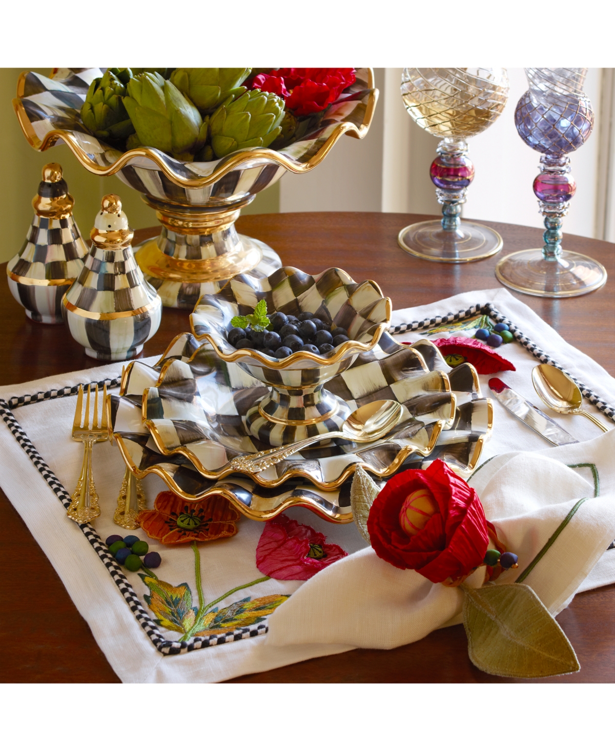Shop Mackenzie-childs Courtly Check Ceramic Fluted Dinner Plate