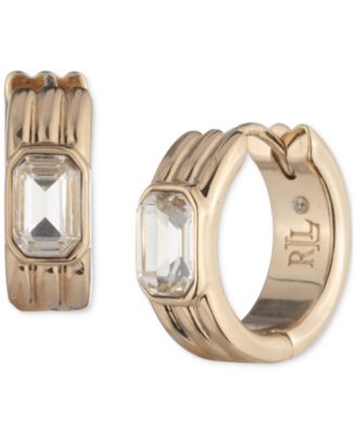 Lauren Ralph Lauren - Gold-Tone Extra-Small Crystal Ribbed Hoop Earrings, 0.42"