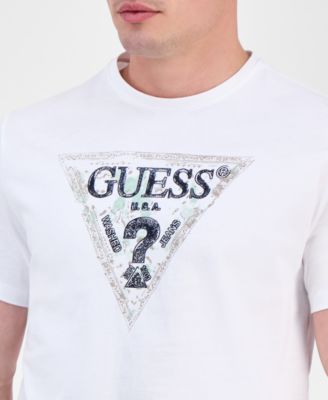Мужская футболка GUESS с круглым вырезом и треугольным логотипом GUESS с коротким рукавом