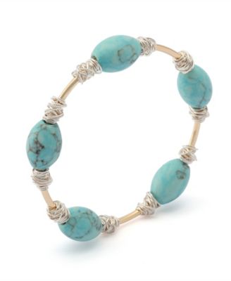 Robert Lee Morris Soho Turquoise Stone Bead Wire Bangle Bracelet 12890₽