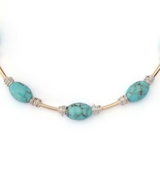 Turquoise Stone Bead Wire Collar Necklace