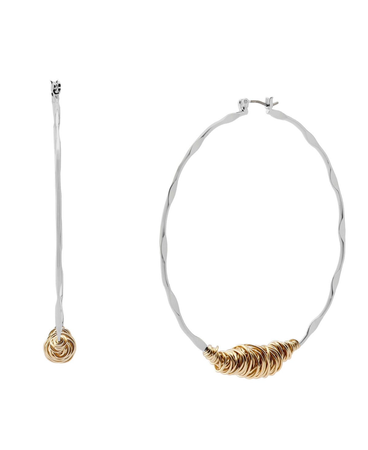 Two Tone Large Wire Wrapped Sculpted Hoop Earrings - Two Tone