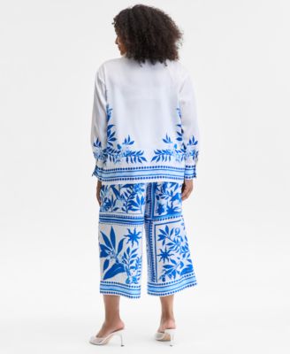 Shop Inc International Concepts Plus Size Printed Long Sleeve Button Front Shirt Printed Wide Leg Pants Exclusively At Macys