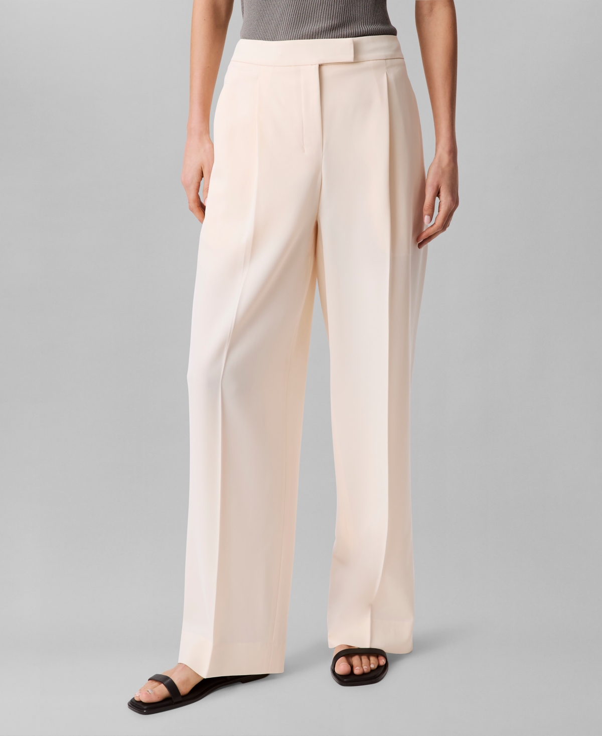 Women's Soft Crepe Pleated Straight-Leg Pants - Ecru