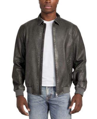 Men's Aviator Relaxed-Fit Faux-Leather Bomber Jacket 