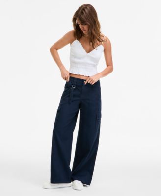 Juniors' Cargo Strap Wide-Leg Pants