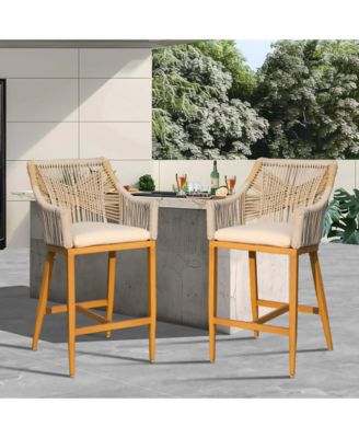 Bar Stools Set of 2 with Arm and Backrest, Outdoor Counter Height Bar Chairs with Cushion, Aluminum Tall Bar stools-Rounded Backre