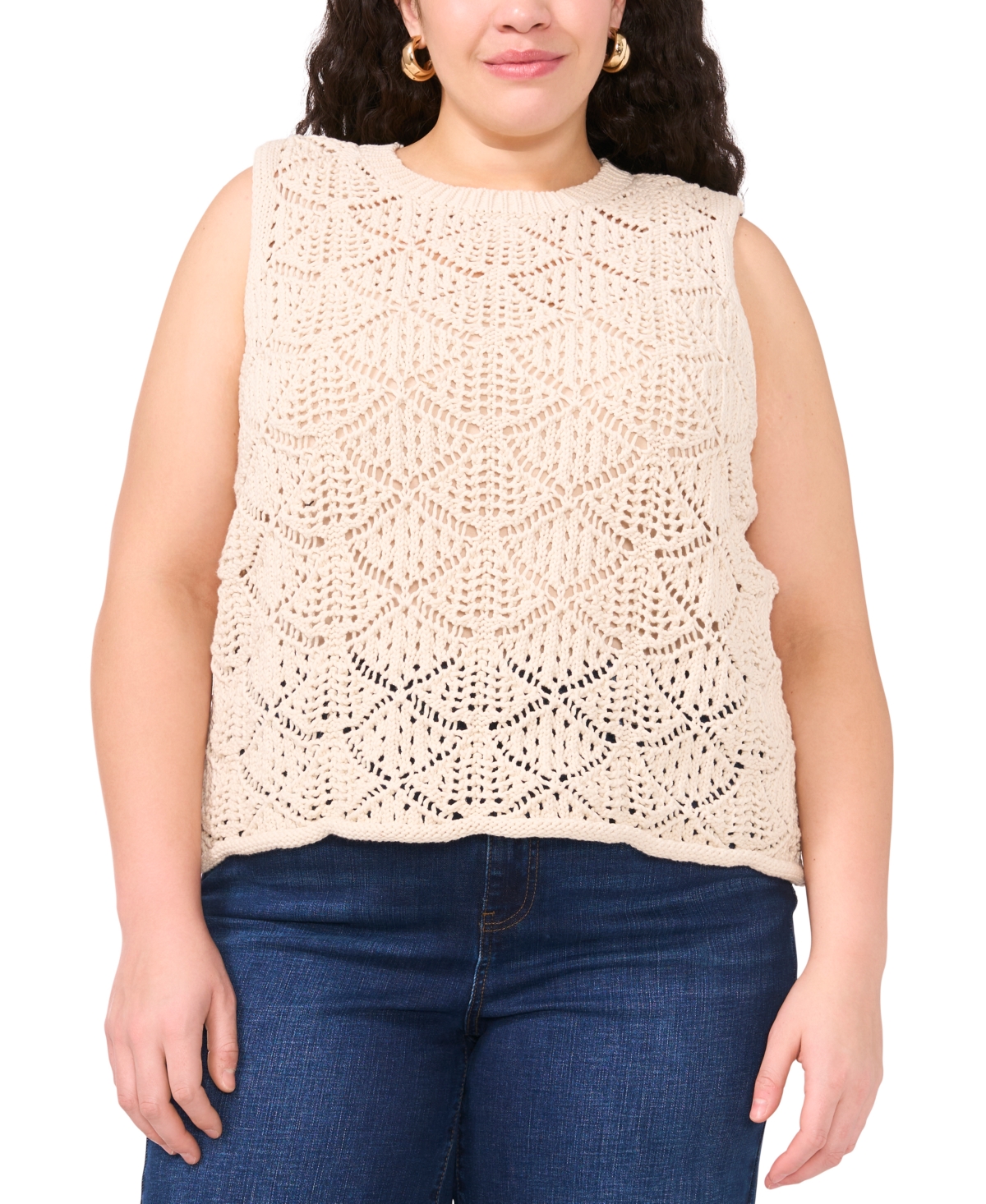 Shop Vince Camuto Plus Size Pointelle Sleeveless Crewneck Tank