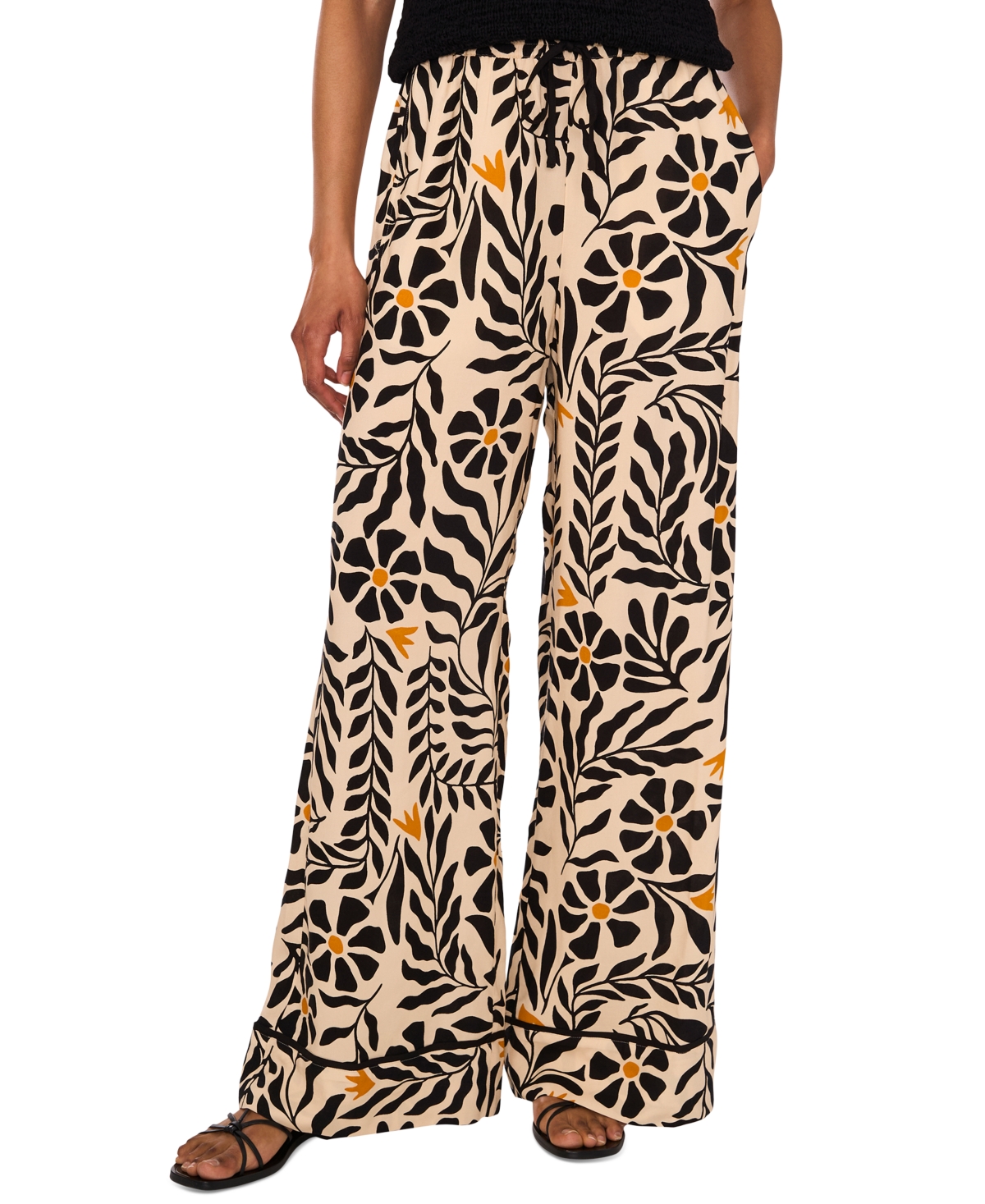 Women's Floral Print Drawstring-Waist Wide-Leg Pants - Sunflower