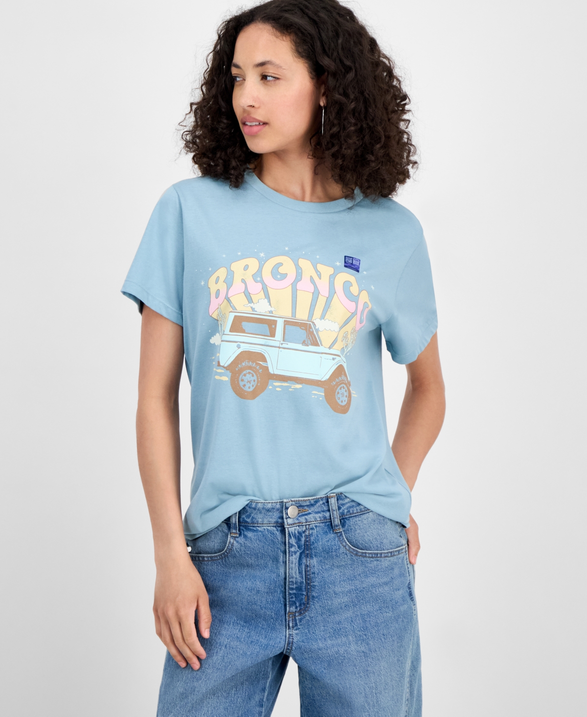 Juniors' Crewneck Bronco T-Shirt - Blue