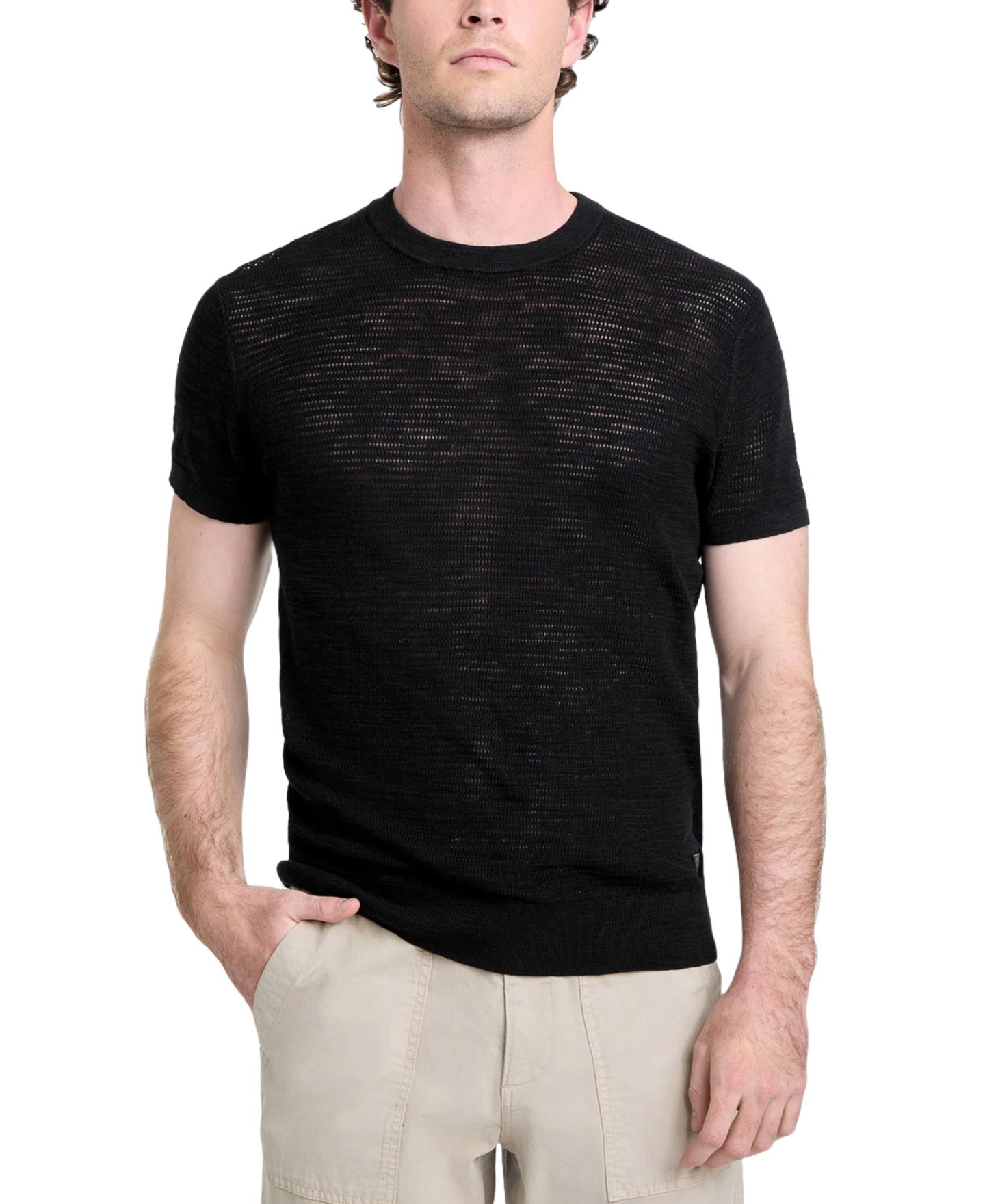 Мужской свитер GUESS Goodwin Textured Short-Sleeve Sweater, цвет: Угольно-чёрный — фото 1