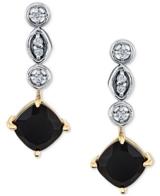 Onyx & Diamond Accent Square Drop Earrings in 10k Gold