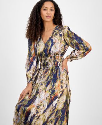 женское миди-платье с V-образным вырезом и длинными рукавами от Julia jordan с принтом