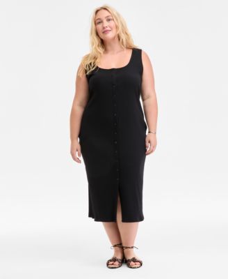 On 34th - Plus Size Scoop-Neck Button-Down Midi Dress