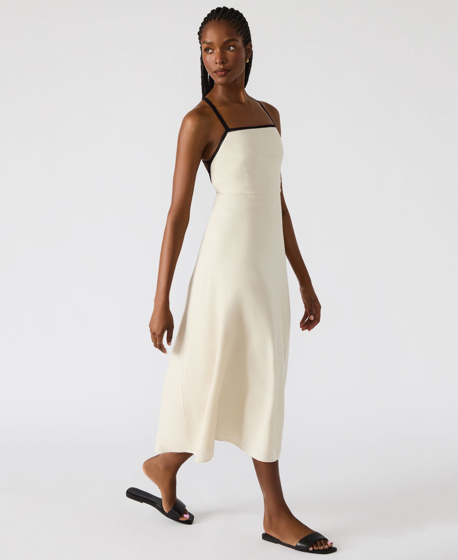 Women's Riyan Tipped Apron-Neck Linen Blend Midi Dress
