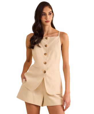 1.STATE - Women's Square-Neck Button-Front Long Vest
