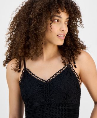 Petite Crochet V-Neck Sleeveless Wide-Leg Jumpsuit