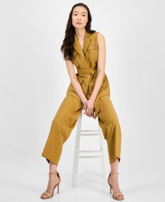Anne Klein Womens Sleeveless Tie Waist Patch Pocket Jacket Pull On Wide Leg Ankle Pants
