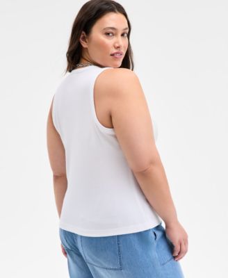 Trendy Plus Size Embellished Crewneck Sleeveless Top, Exclusively at Macy's