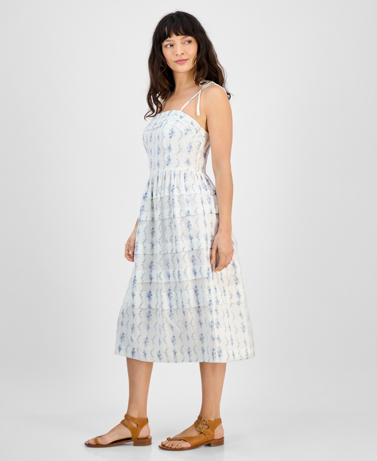 And Now This Petite Floral-print Square-neck Sleeveless Ruffle Midi Dress, Exclusively At Macy's