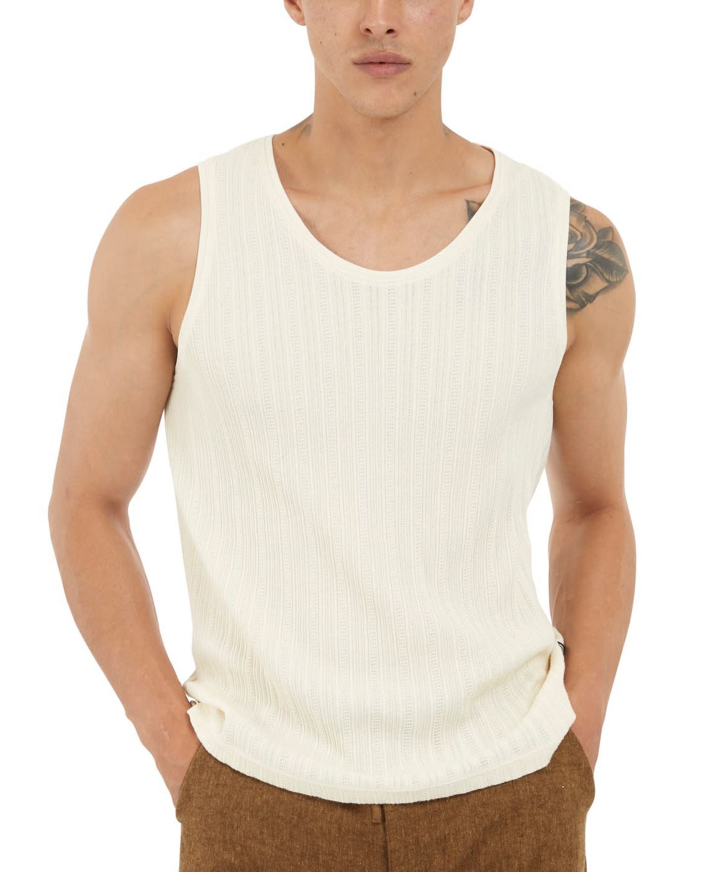 Мужской топ GUESS Regular-Fit Loose-Knit Textured, цвет: Соляной белый — фото 1