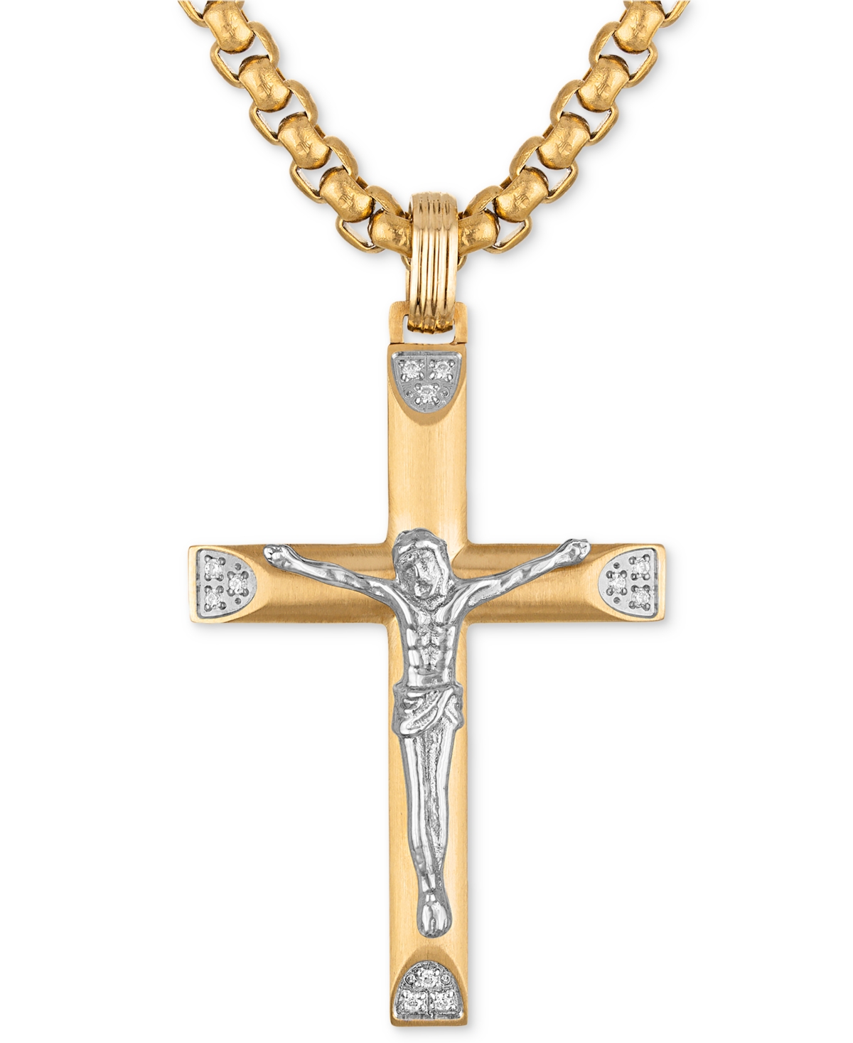 Diamond Crucifix 22" Pendant Necklace (1/20 ct. t.w.) in Stainless Steel & Gold-Tone Ion-Plate, Exclusively at Macy's - Gold-Ton