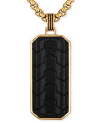 Esquire Men's Jewelry - Carbon Fiber Dog Tag 22" Pendant Necklace in Black & Gold-Tone Ion Plated Stainless Steel