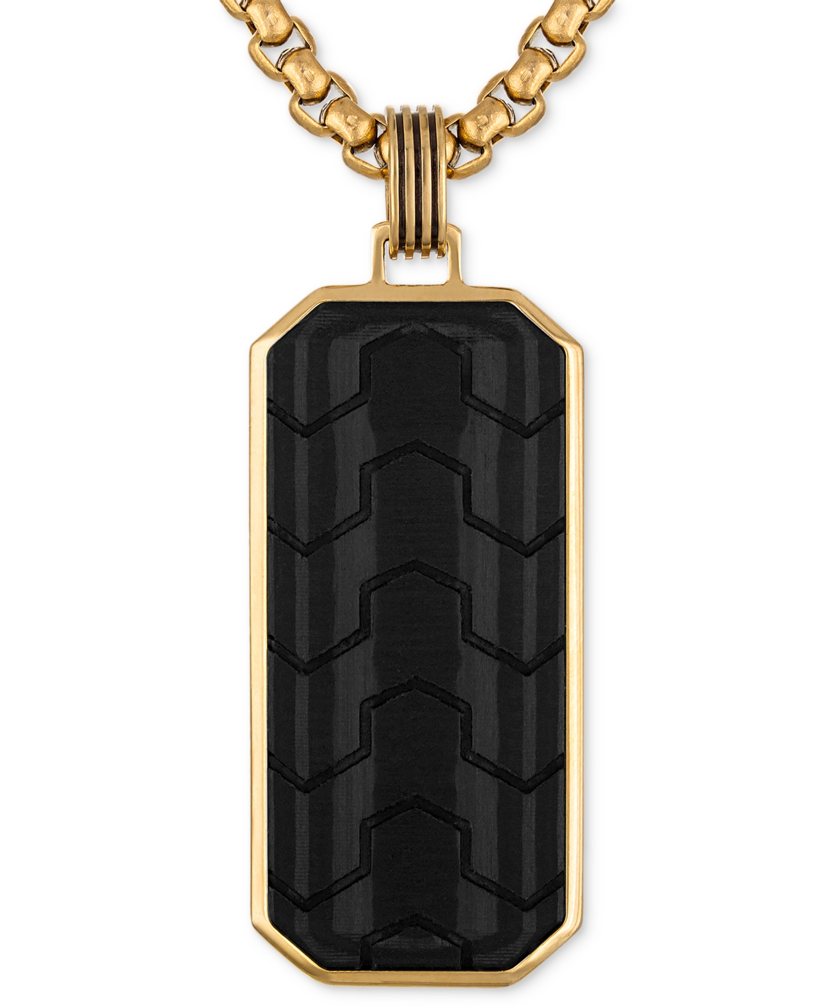 Carbon Fiber Dog Tag 22" Pendant Necklace in Black & Gold-Tone Ion Plated Stainless Steel, Exclusively at Macy's