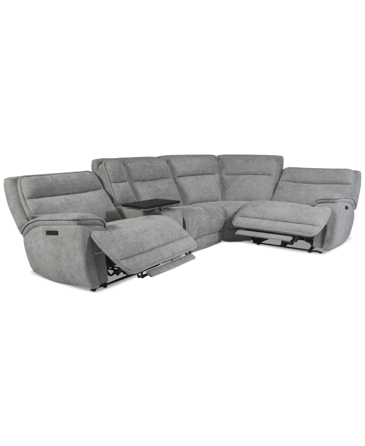 Macy's Ozryn 5-pc. Fabric Sectional With Console And 2 Power Motion Chairs, Exclusively At  In Silver
