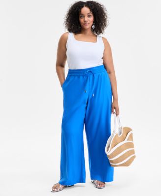 I.N.C. International Concepts - Plus Size Solid Drawstring Wide-Leg Pants