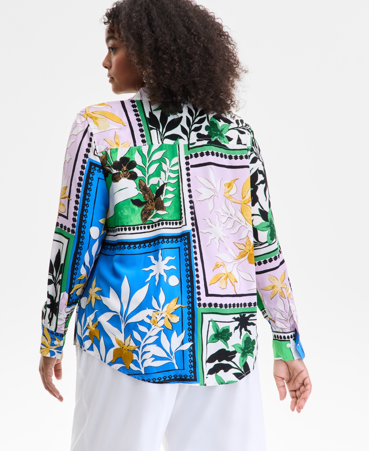 Inc International Concepts Plus Size Mixed-print Blouse, Exclusively At Macy's