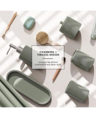 Complete Burlap-Texture Polyresin Bathroom Decor & Accessory Set with Shower Curtain & Bath Rugs