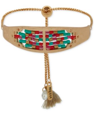 lonna - lilly Gold-Tone Multicolor Beaded Cuff Slider Bracelet