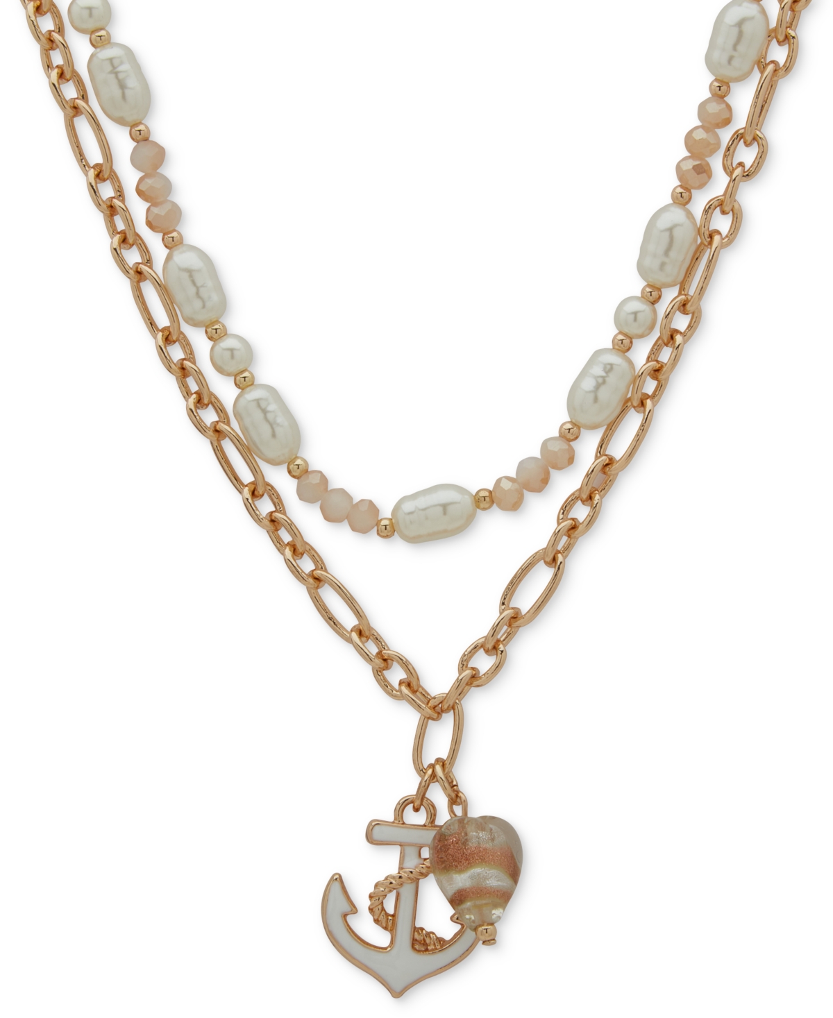 Gold-Tone Sea Life Layered Pendant Necklace, 16" + 3" extender - White