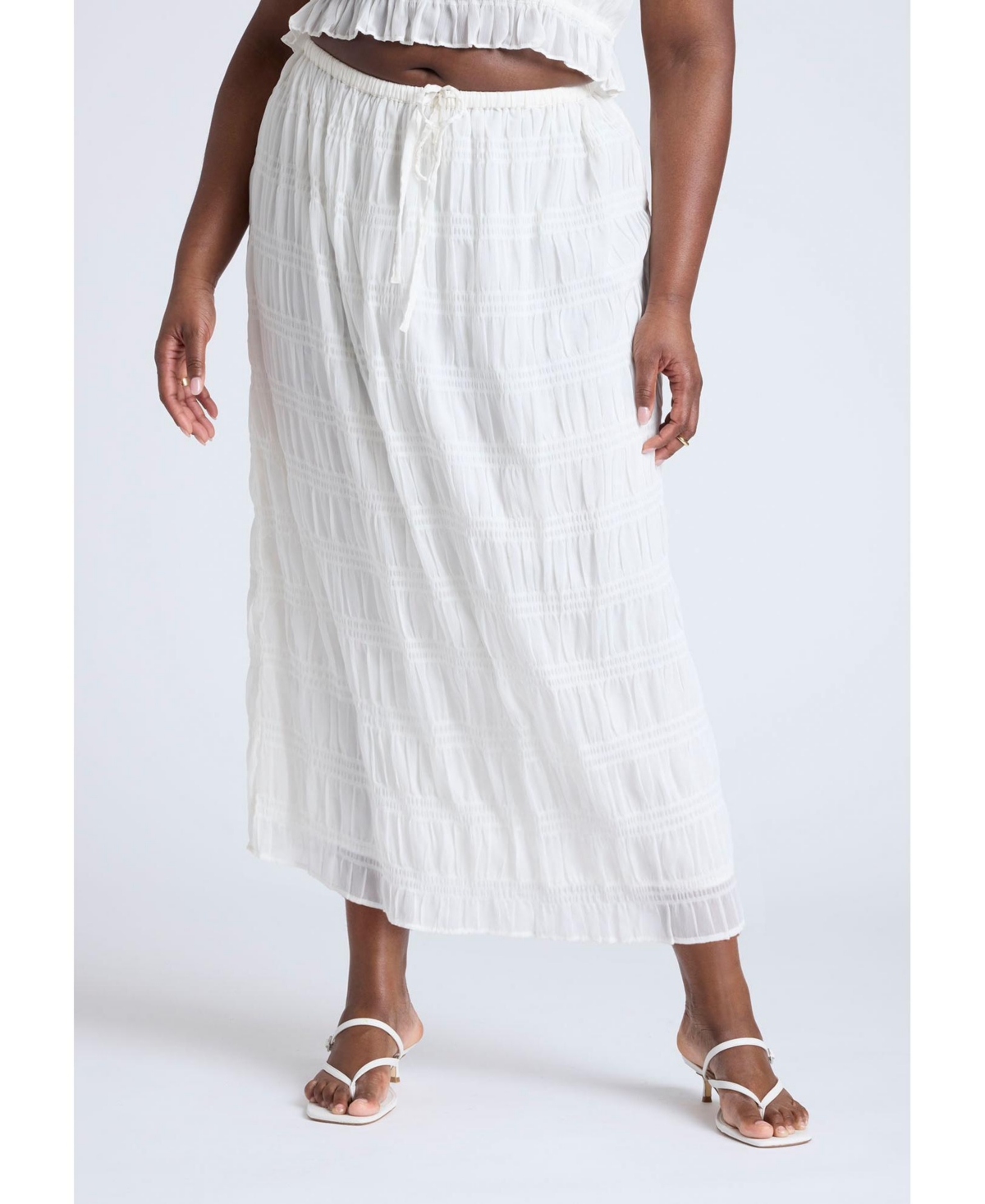 Plus Size Ruched Tiered Maxi Skirt - Jet stream