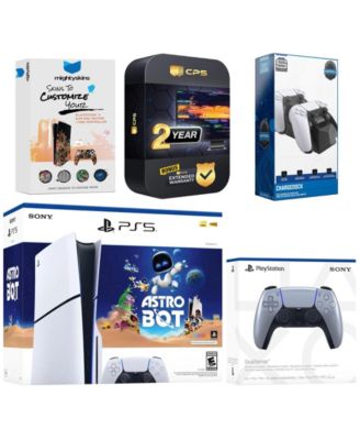PlayStation 5 Slim Disc Astro Bot Bundle with Extra Controller, Dual Charge Dock, MightySkins Code and 2 Year Extended Warranty