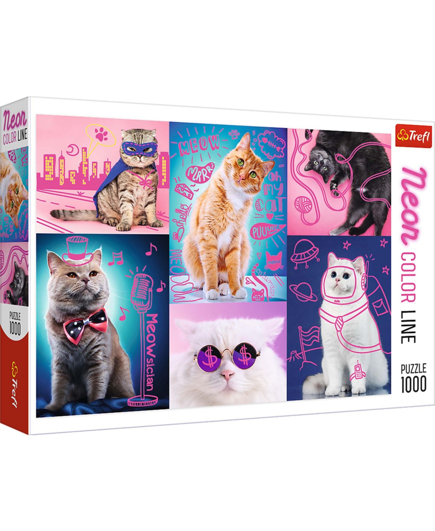 Детский пазл Trefl Red Neon Color Line Super Cats 1000-Piece Puzzle, от 12 лет, цвет: Разноцветный — фото 1