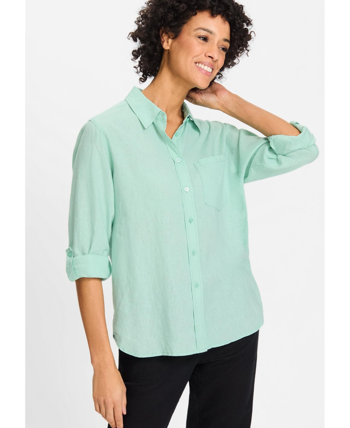 Women's Shirt with Rolled Sleeve Tab Detail - Mint green