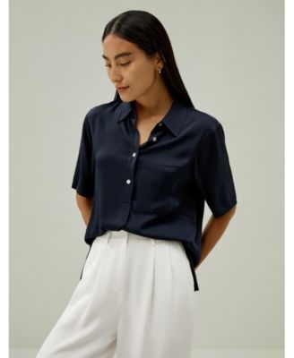 Women's Half-Placket Short Sleeve Button Up Shirt